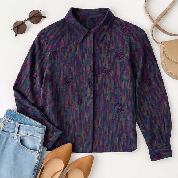 Diane Von Furstenberg Women’s Blouse Top Purple Vintage 70s Size 8 - Picture 2 of 9